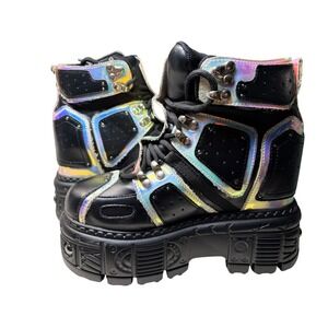 Anthony Wang Mangosteen-05 Black Holographic Platform Wedge Sneakers Women's 5.5